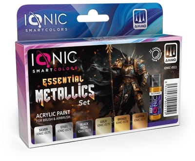 AMMO by Mig Jimenez Hobbyverf Acrylverf - MIG IO0511 Ionic Smart Colors - Essentiële Metallic Kleurenset - Acryl Set 6x20ml Verf set - 6x 20 ml