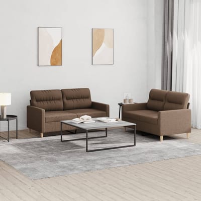 vidaXL - 2-delige - Loungeset - met - kussens - stof - bruin