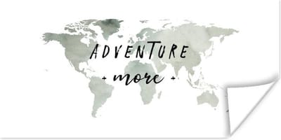 Poster 150x75 cm - Wereldkaart - Grijs - Quote - Posters - Kamer decoratie - Wanddecoratie woonkamer - Muurdecoratie slaapkamer
