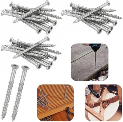 60 stuks Schroeven - Montageschroeven - Roestvrijstalen schroeven - Schroefkoppen met stervormige groef - Houtschroeven - Bevestigingscomponenten - Voor terrassen, schuttingen, meubels, houten panelen (60*5mm - Zilver)