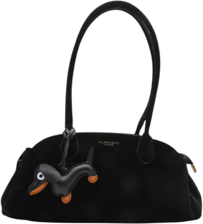 Flora & Co - teckel tas - dames handtas - fashion - suède look - teckel charm - zwart