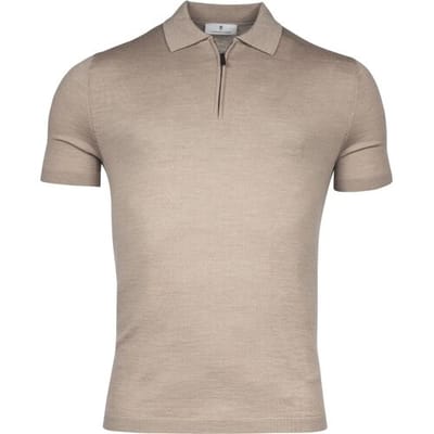 Thomas Maine Pullover Polo Fine Merino Single Knit Half Zip Beige / male