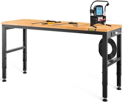 Werktafel - Werkbanken - Verstelbare Werkbank - 122 × 50,8 × 96,8 cm - Met Stopcontacten - Draagvermogen 900 kg - Hardhouten Blad