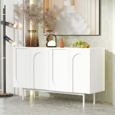 DESMIU Dressoir - Modern Wit Sideboard Met 4 Deuren En Gebogen Patroon - Voor Woonkamer Eetkamer En Hal - MDF - Wit - 2 Pakketten
