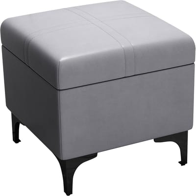Opbergvoetenbank Poef - Zachte Zitting Kruk - Extra Zitplaats - Houten Frame Waterdicht - 40x40x42cm - Grijs