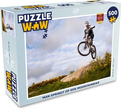 Puzzel Man springt op een mountainbike - Legpuzzel - Puzzel 500 stukjes