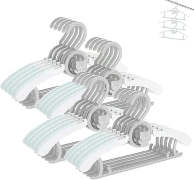 Famanu – Stapelbare kleerhangers met berenhaken, set van 20, verstelbaar en antislip
