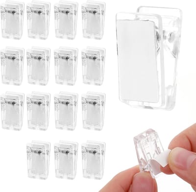 Wandtapijt Muur Opknoping Clips - Set van 15 Stuks - Zelfklevende Poster Hanger Clips voor Douchegordijn - Dubbelzijdige Lente Clips - Deken Kleding VlagMuur (Transparant)