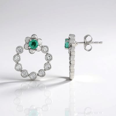 Cavill - 925 Sterling Zilver Geplatineerde Oorbellen met 0,333 ct Colombiaanse Ronde Smaragden en Zirkonen - Elegante Dames Sieraden
