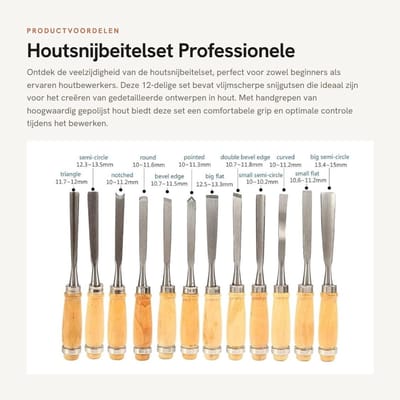 Dailygoods- Houtsnijbeitelset 12-delig - Professionele Snijgutsen - Vlijmscherp Staal - Hoogwaardig Houten Handgrepen - Inclusief Beschermhoes - Ideaal voor Houtbewerking - Houtbewerkingsgereedschap