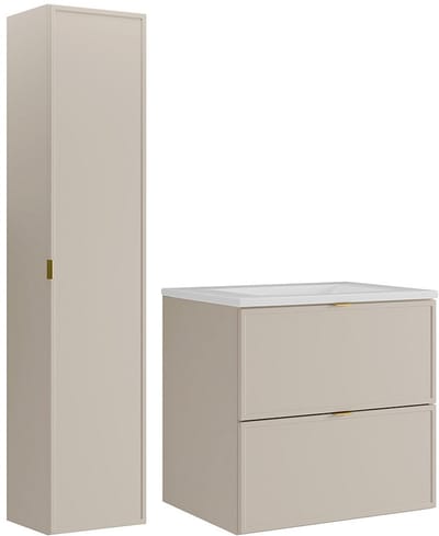 Vente-unique Zwevend badkamermeubel met inbouwwastafel en kolomkast - Beige - 60 cm - ONDIL