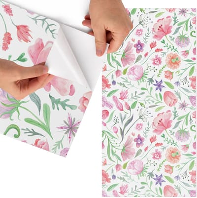 Tulup Meubelfolie - Pastelkleurige flora Meubel Wrap Folie - 75x150 cm - Groente Meubelfolie - Decoratiefolie - Waterverf Meubelfolie - Meubel Wrap Folie - Woonkamer decoratie - Bloemen en planten