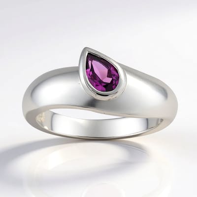 Cavill - Zilveren ring dames - 925 Sterling zilver met palladium - 0 51 ct Roshoit granaat peervormig - Elegant comfort - Paars