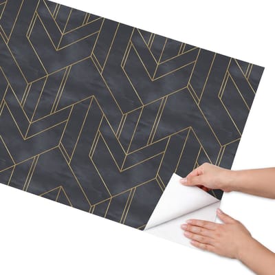 Coloray Meubel Wrap Folie - Zwart Meubelfolie - 65x130 cm - Meubel Wrap Folie Geometrisch patroon - Plakfolie Meubels - Modern Meubelfolie - Decoratiefolie Zelfklevend - Slaapkamer decoratie - Achtergronden en patronen