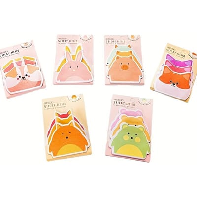Notes Adhésives Mignonnes, Lot de 6 Notes Auto-Adhésives Cartoon Blocs-Notes Mignons Animaux Mignons Notes Post-it Mignonnes Étudiants Maison Bureau Cadeaux Onglets Fournitures 270 Feuilles 6pcs