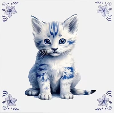 Delfts blauw tegeltje kitten design - delfts blauw wandbord - delftsblauw - hollandse cadeautjes - wanddecoratie - decoratieve accessoires