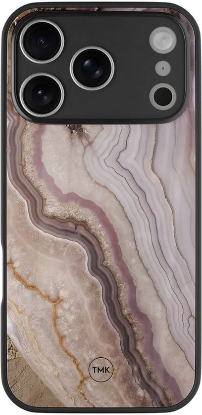 Hoesje geschikt voor Apple iPhone 17 Pro Max - Blush marble - Blauw - TPU luxe case (glossy toplaag) - Vogel - Hardcase backcover zwart