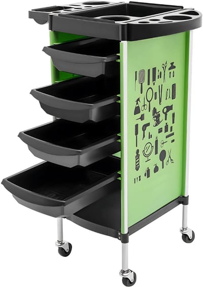 Kappers trolley Vera - Met wielen - Groen - Voor salons, spa’s en stylisten - Werkwagen