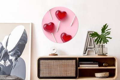 WallCircle - Wandcirkel - Muurcirkel - Lollies - Hartjes - Roze - Aluminium - Dibond - 60x60 cm - Binnen en Buiten