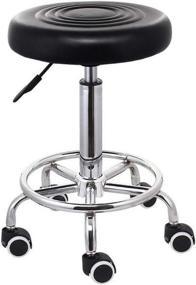 ValeDelucs Kapperskruk - Zadelkruk - Tabouret - kappersfiets - Kapper Kruk - Salonkruk Barkruk op wieltjes - Bureaukruk - Krukje met wielen - Bureaustoel - Salon Draaikruk Werkkruk Zitkruk Kantoorkruk - In hoogte Verstelbaar - Zwart