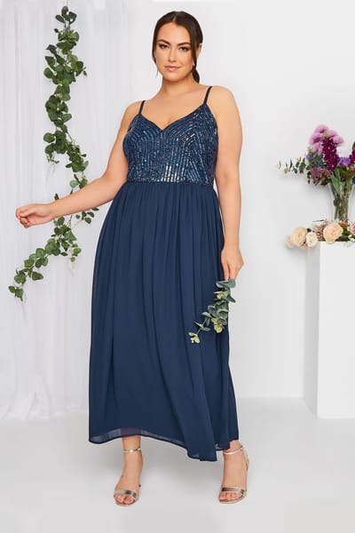 Luxe: Ultimate Embellishment Luxe Mouwloze Maxijurk Met Paillettenversiering In Donkerblauwsize 42