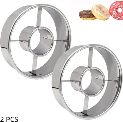 2 stuks - roestvrijstalen donutvormpjes - multifunctionele donutuitstekers - voor donuts, bagels, koekjes en gebak - zilver - 9.8×2.4cm
