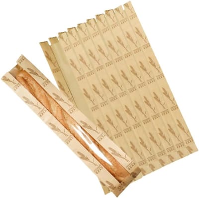 50 Stuks Papieren Broodzakken voor Baguettes - Kraft Zak voor Bakkerijopslag met Duidelijk Venster en 64 Stuks Duidelijke Seal Stickers voor Huisgemaakt Brood en Frans Brood