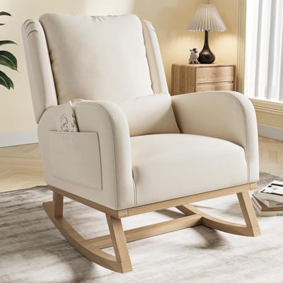 Schommelstoel - Relaxstoel Borstvoedingsstoel - Ontspannen in Woonkamer - Met Zijzakken - 68 x 93 x 96 cm - Beige