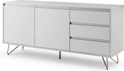 Dressoir Lucy Wit - MDF - Breedte 150 cm - Hoogte 70 cm - Diepte 40 cm - Met lades - Met planken - Met openslaande deuren