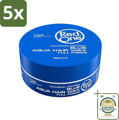 5 x Red One - Haarwax - Blue - Aqua Hair Wax - Voor Sterke Hold & Glanzende Finish - 150 ml - Grootverpakking - Haarwax - Aqua Hair Wax - Sterke Hold - Glanzende Finish - Waterbasis