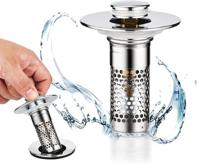 Pop-up afvoerstop voor wastafel 28-37mm - RVS afvoerstop, universele drain strainer en haarfilter