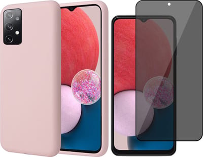 Hoesje geschikt voor Samsung Galaxy A13 4G - Matte Back Cover Microvezel Siliconen Case Hoes Roze - Tempered Glass Privacy Screenprotector