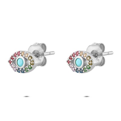 Twice As Nice Oorbellen in zilver, oogvormig met gekleurde stenen Zilverkleurig