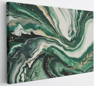 Saammp Canvas Schilderij - groen goude vormen - Abstract - 30x20 - Foto op canvas - Wanddecoratie - Muurdecoratie Woonkamer - Slaapkamer decoratie - Canvas Print