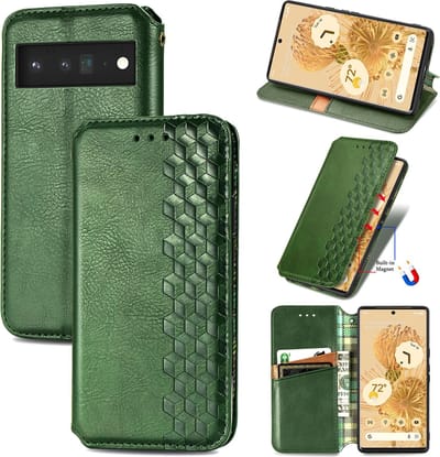 Luxe PU Lederen Ruitpatroon Wallet Case + Glas Screenprotector voor Pixel 6 _ Groen