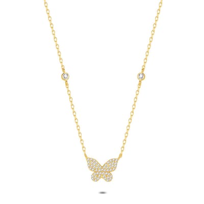 Twice As Nice Halsketting in 18kt verguld zilver, vlinder, zirkonia 40cm+5cm
