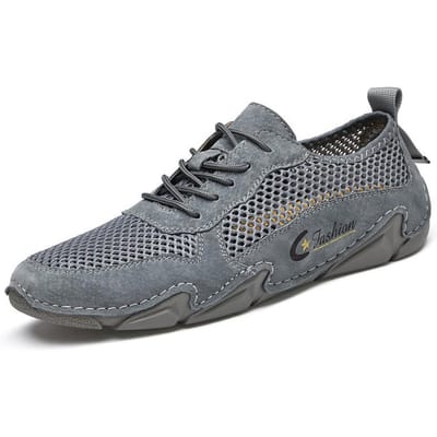 Zomer Echt Leder Heren Casual Sneaker plus Maat Naaien Echt Leder Mesh Schoenen 41 gray