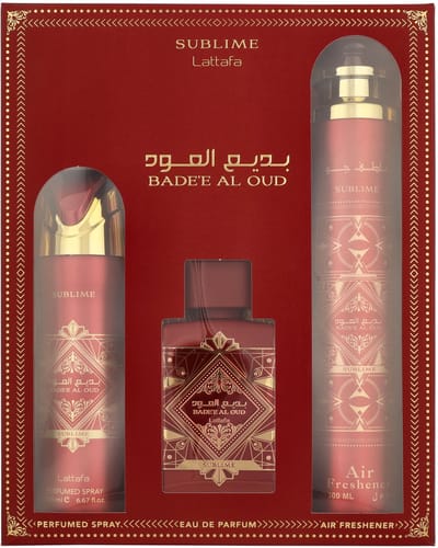 Lattafa Bade'e Al Oud Sublime Giftset 600 ml - Edp Spray 100ml/Deo Spray 200ml/Air Freshener 300ml