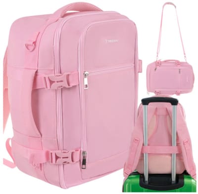 Trizand Roze 2-in-1 handbagage rugzak 40 x 25 x 20 cm met 7 vakken en anti-diefstalvak