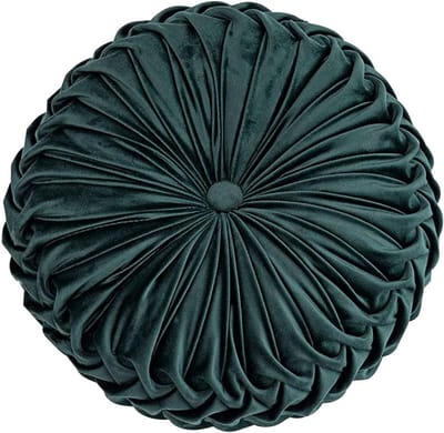 HLOVME Rond sierkussen voor op de bank, decoratief 3D-pompoenkussen van fluweel voor op de bank, bed of vloer 38 x 38 cm, donkergroen