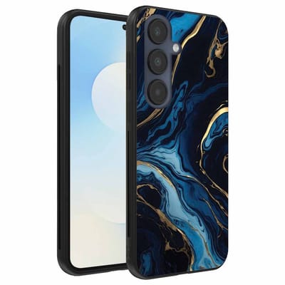 Geschikt voor Samsung Galaxy S25 FE Telefoonhoesje met marmer opdruk - TPU backcover case gold blue marble design - Goud Blauw - Smartphonica geschikt voor Samsung Galaxy S25 FE