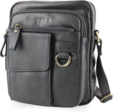 Fana Bags Leren Schoudertas Zwart - Crossbodytas Veel Vakken - Luxe Herentas Leer - Cadeau Mannen