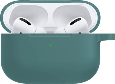 Hoesje - Geschikt voor Apple Airpods Pro - met Clip - Siliconen Hoes - Silicone Case Cover - Midnight Green