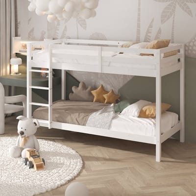 Sunny Jip Stapelbed – Met 2 Slaapplekken – Met Uitvalbeveiliging en rechte ladder - 208 x 97 x 140 cm – Peuterbed Meisjes en Jongens – FSC 100% Hout – Met Lattenbodems – Kinderstapelbed - Exclusief Matrassen – Wit