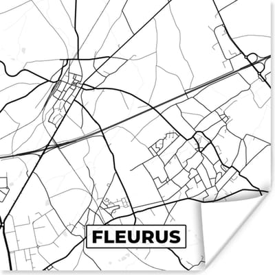 Poster België – Fleurus – Stadskaart – Kaart – Zwart Wit – Plattegrond - 100x100 cm XXL