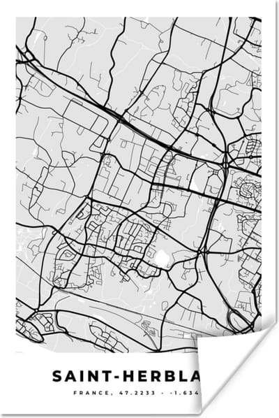 Poster Stadskaart - Frankrijk - Kaart - Saint-Herblain - Plattegrond - 120x180 cm XXL