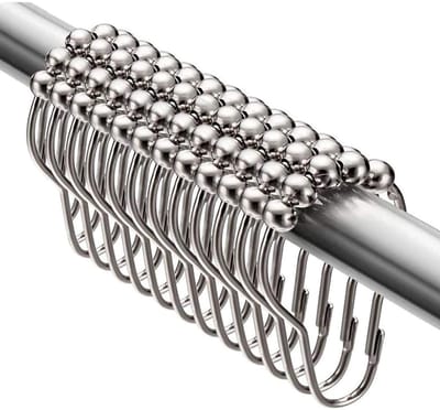TOVBMUP 12 Stuks Douchegordijnringen - Roestvrij Stalen Douchedouche Ringen - 7,3 x 4,1 cm - Glad Gleidende Kogellagers - Geschikt voor Meeste Gordijnstangen - RVS Polished Chrome