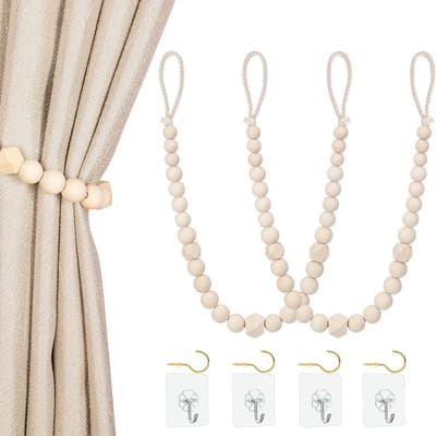 4 stuks(2 paar) houten kralen gordijnbinders - gordijnbinders - gordijnhouders voor aan de muur gordijnbinders met haken voor slaapkamer muur eetkamer decoratie (58cm)