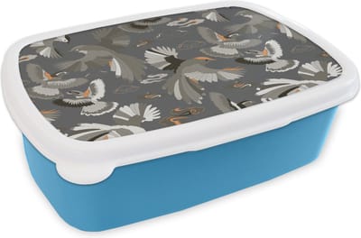 Broodtrommel Blauw - Lunchbox - Brooddoos - Vogel - Patroon - Wolken - 18x12x6 cm - Kinderen - Jongen