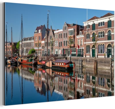 Aluminium schilderij 180x120 cm - Wanddecoratie metaal - Rotterdam - Zomer - Reflectie - Metalen muurdecoratie woonkamer - Decoratie industrieel - Foto op dibond - Industriële accessoires slaapkamer